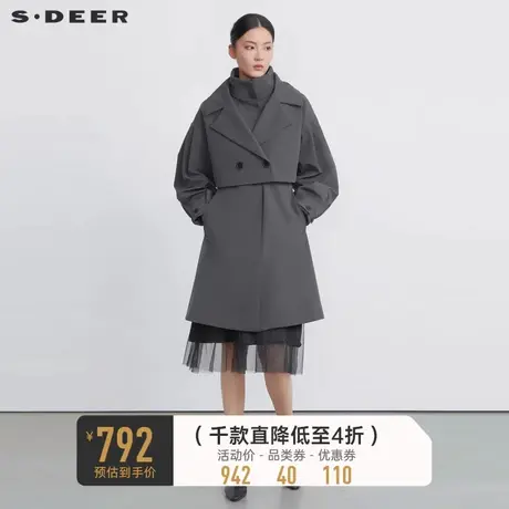 sdeer圣迪奥女装时尚翻立领收腰长款羽绒服S22482405🔰商品大图