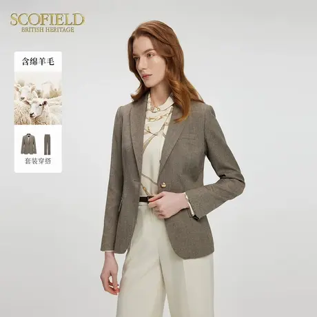【含绵羊毛】Scofield女装干练修身一粒扣西装外套2025春季新品商品大图