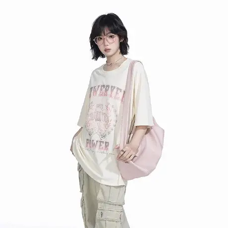 YEP美式印花短袖t恤女春夏2025年新款复古学院风半袖宽松潮牌上衣图片