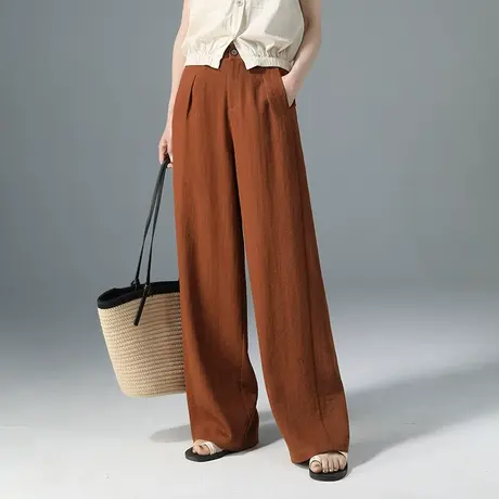 垂感休闲阔腿裤女2025新款夏季薄款天丝亚麻松弛感高腰直筒拖地裤商品大图