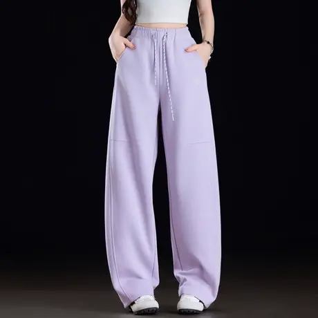 紫色运动裤女2025新款小个子夏季薄款休闲裤窄版香蕉裤弯刀裤卫裤图片