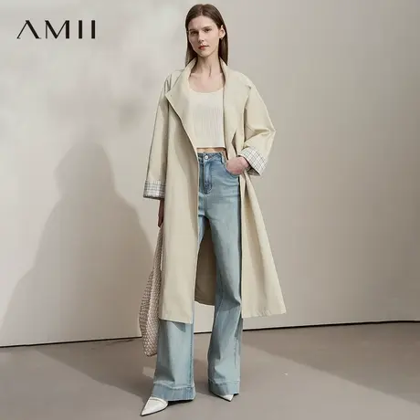 AMII【日系极简风】25秋简约休闲长款立领风衣外套女高级感风衣商品大图