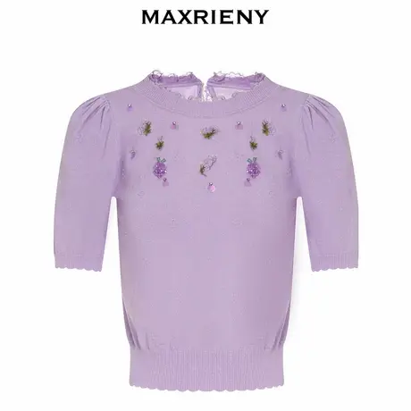 【奥莱】MAXRIENY法式复古感葡萄提花套头针织上衣女图片