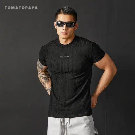 TOMATOPAPA美式体恤男士短袖2025夏基础款百搭t恤圆领纯色运动男t图片