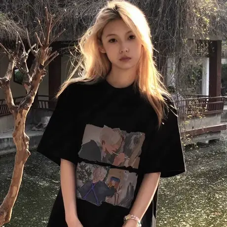 白色纯棉短袖t恤女装2025新款夏季美式高街复古港味chic正肩上衣商品大图