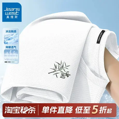 GV真维斯白色t恤短袖男夏季中国风冰丝网眼半袖男款运动速干上衣C商品大图