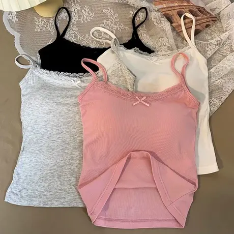 纯欲粉色蕾丝bm吊带2025背心女春夏季新款内搭带胸垫外穿小上衣女图片