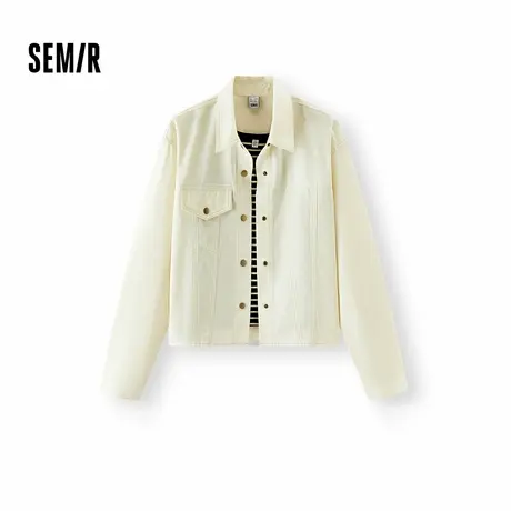 [商场同款]森马外套女简约夹克条纹短背心2025秋季新款复古两件套图片