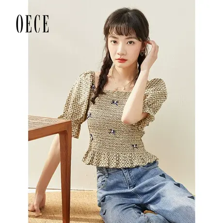 Oece小碎花上衣春夏季新款女装设计感小众别致上衣短袖衬衣商品大图