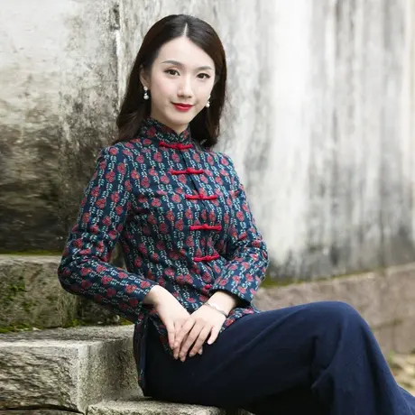 筠雅唐装女中国风棉服中式棉袄偏襟盘扣旗袍棉衣复古加厚茶服外套图片