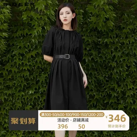 sdeer圣迪奥女装抽褶圆领收腰不规则短袖法式茶歇连衣裙S22261230😯商品大图