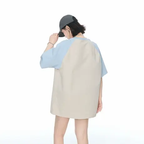 2025夏装新款纯棉拼色宽松T恤男女同款ins风潮牌短袖上衣7色可选图片