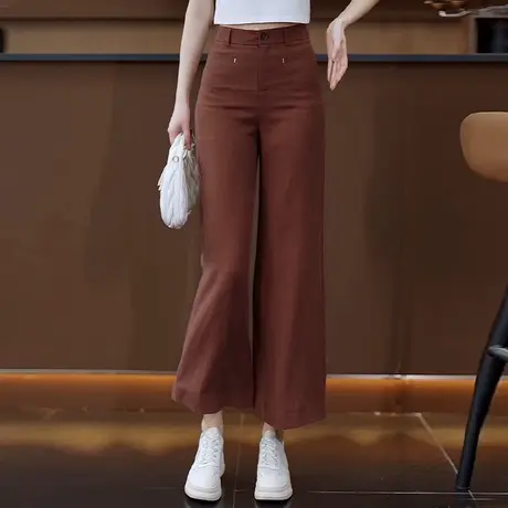 时尚天丝亚麻休闲阔腿裤女2025夏季薄款显瘦九分裤凉感窄版直筒裤图片