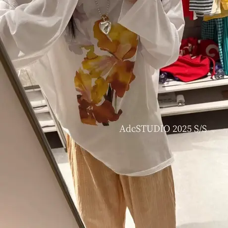 韩国东大门夏季新款时尚印花圆领宽松薄款防晒长袖T恤女罩衫上衣商品大图