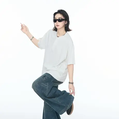 YEP美式复古小立领亨利衫男女夏季正肩半袖情侣装短袖t恤Cleanfit图片