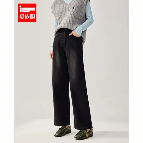 IEF/爱依服长裤2024冬季新款韩版简约通勤百搭加绒保暖牛仔阔腿裤商品大图