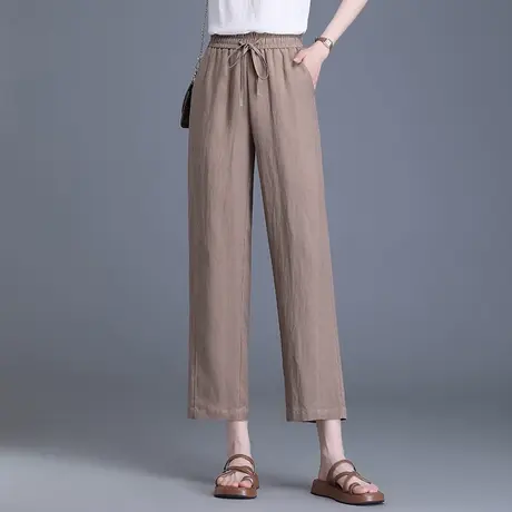 亚麻阔腿裤女夏季宽松加大码胖mm休闲妈妈棉麻垂感薄款直筒九分裤图片