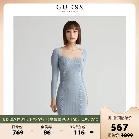 GUESS秋季女士修身收腰时尚蓝色舒适梨形针织连衣裙-W2BK55Z2YJ2商品大图