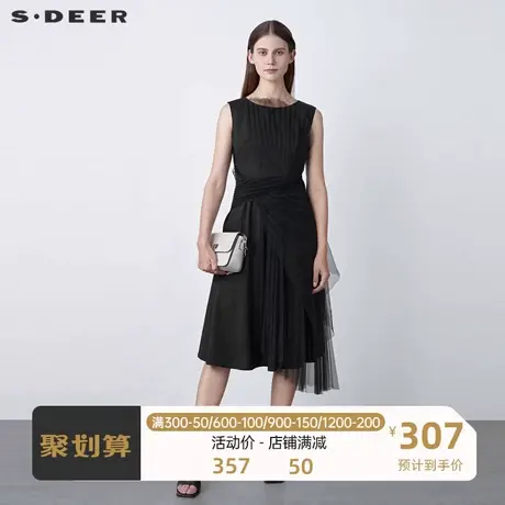 sdeer圣迪奥女装圆领网纱肌理不规则无袖连衣裙S22281246🍖商品大图