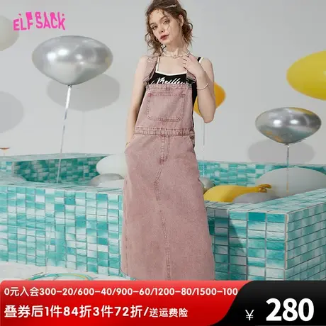 【商场同款】妖精的口袋粉色牛仔背带裙女2023夏季新款休闲连衣裙图片