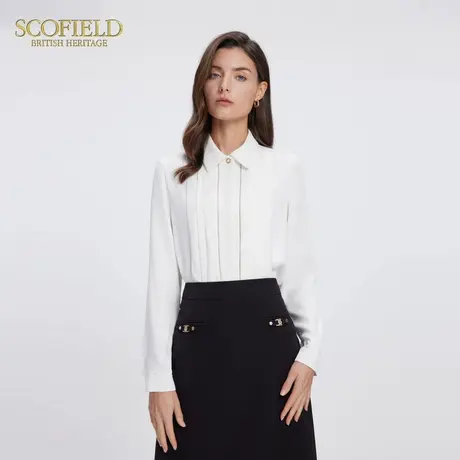 Scofield女装气质衬衫压褶织带拼接金属纽扣装饰2025春季新品图片
