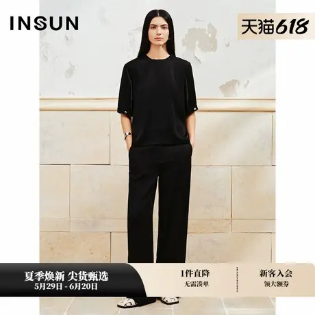 INSUN恩裳专选夏季明线圆领宽松短袖T恤图片
