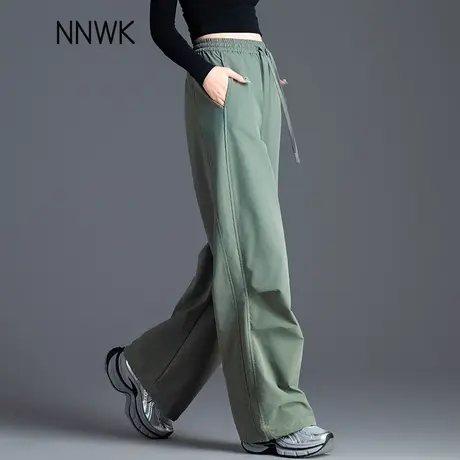 美式速干工装裤女2025新款夏季薄款军绿色休闲冰丝高腰阔腿运动裤图片