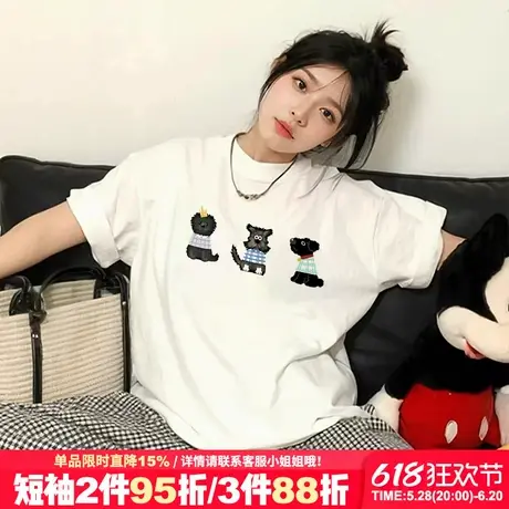 2025新款小众可爱风宽松白色短袖t恤女超好看百搭纯棉半袖上衣夏商品大图
