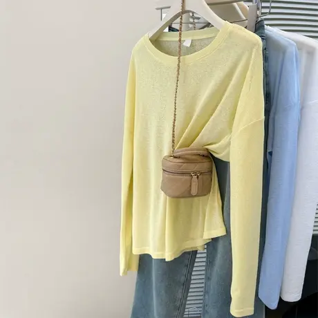 长袖面膜T恤女夏季2025新款宽松显瘦韩版微透防晒衫空调罩衫上衣商品大图