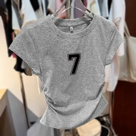 正肩修身T恤女胖mm大码收腰显瘦上衣复古卡通印花ins港风短款短袖商品大图