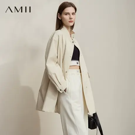 AMII【日系极简风】25秋季简约日系风中长款风衣外套女高级感风衣商品大图