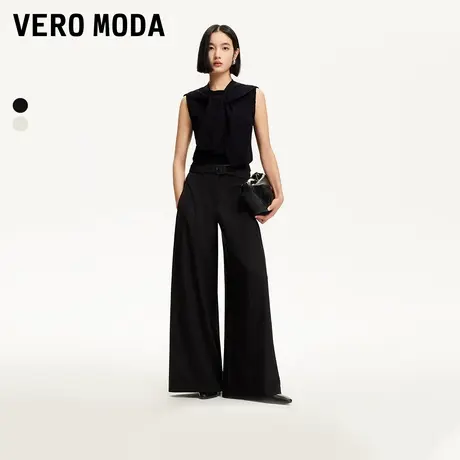 Vero Moda奥莱休闲裤女2025夏季新款压褶腰带宽松含亚麻阔腿裤商品大图