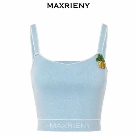 【奥莱】MAXRIENY甜辣风浅蓝色柠檬针织背心吊带内搭截短小衫商品大图