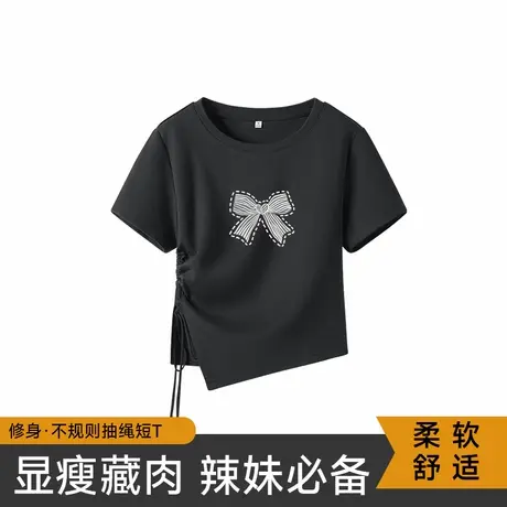 KWV真维斯黑色不规则设计感上衣短袖t恤女2025新款今年流行女装商品大图