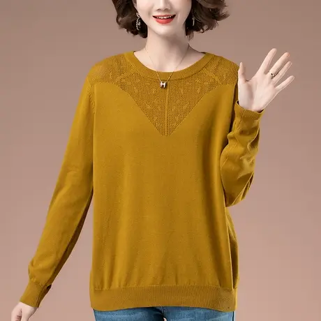 秋冬新款加肥加大码女装宽松针织打底衫中年妈妈洋气纯棉镂空毛衣图片