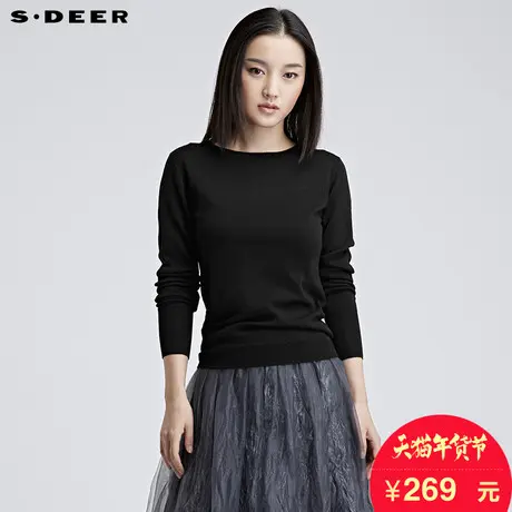 sdeer圣迪奥2018冬简约黑色基础弹力套头打底毛衣针织衫S16483587图片