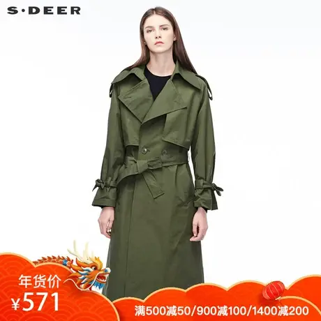 sdeer圣迪奥肩袢搭片设计腰带夸张翻领造型时尚长外套S18461872图片