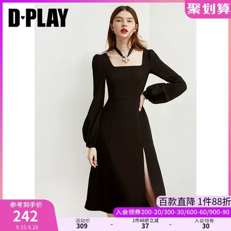 DPLAY2023年秋季方领法式复古连衣裙赫本红色礼服年会连衣裙商品大图