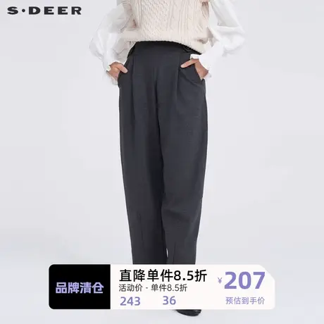 sdeer圣迪奥女装松紧拼接压褶插袋休闲长裤S221Z0805图片