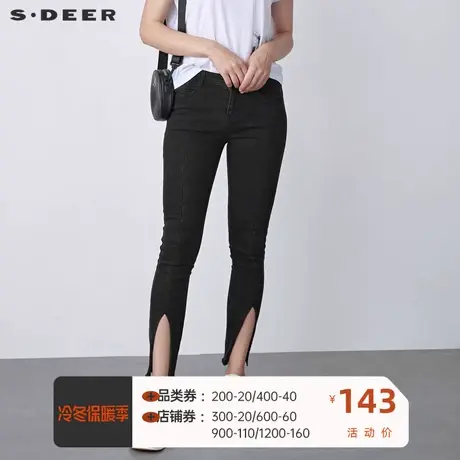 sdeer圣迪奥直筒牛仔裤女个性拼接开衩牛仔长裤女裤子秋S20380818图片