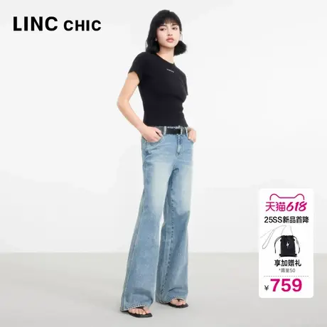 LINCCHIC金羽杰2025年夏季新款裤子女宽松直筒闪钻牛仔裤女JE125Y商品大图