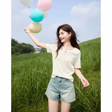 时尚气质简约百搭短袖T恤女夏季2024年夏季新款休闲通勤薄款上衣商品大图