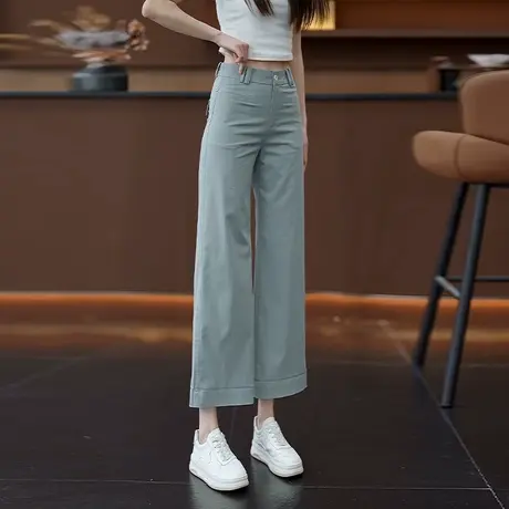 凉感天丝棉窄版休闲直筒裤女夏季薄款九分裤子高腰显瘦阔腿西装裤商品大图