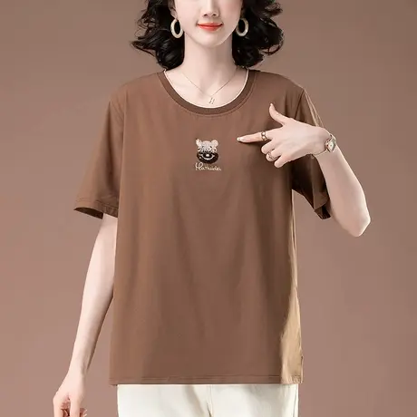 加肥加大码短袖t恤女夏季新款中年妈妈洋气纯棉百搭休闲半袖体恤图片