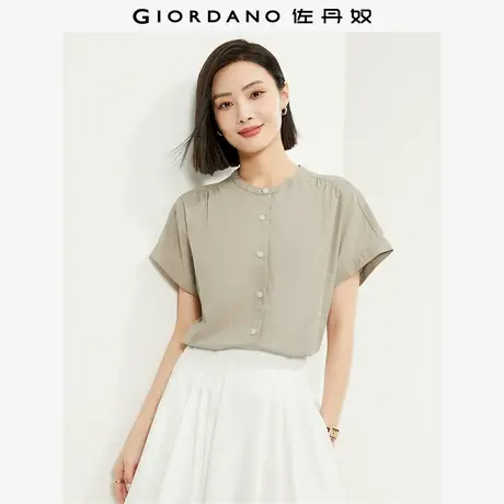 佐丹奴衬衫女装莫代尔府绸梭织肩部碎褶圆领连袖衬衫 13344212商品大图