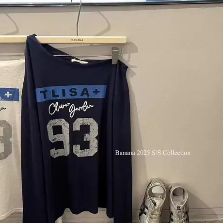 韩国东大门夏季新款数字印花薄款防晒罩衫宽松斜领露肩长袖T恤女商品大图