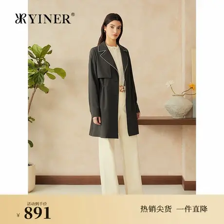YINER音儿专选2025春季新款复古四面弹中长款抽绳显瘦风衣外套商品大图