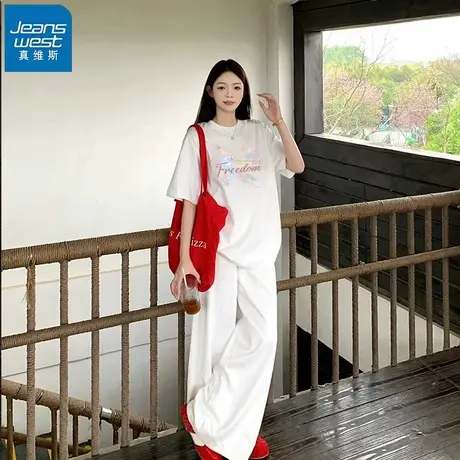 KHV真维斯白色纯棉短袖t恤女宽松大码2025新款内搭气质正肩上衣夏商品大图