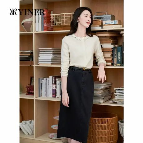 【优雅衣橱】YINER音儿专选秋美丽诺羊毛星光烫钻针织衫商品大图