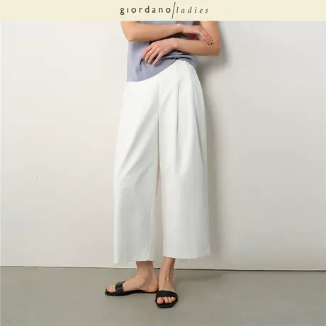 GL2025夏季新款通勤休闲裤女前幅压褶半松紧腰桶形九分裤02425029商品大图